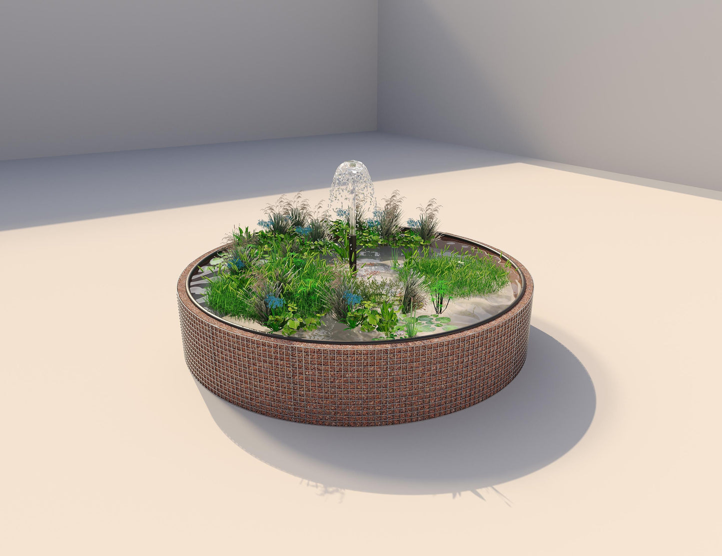 Gabion verhoogde vijver rond, buitendiameter 412 cm, hoogte 80 cm, maaswijdte 5 x 5 cm, wanddikte 15 cm