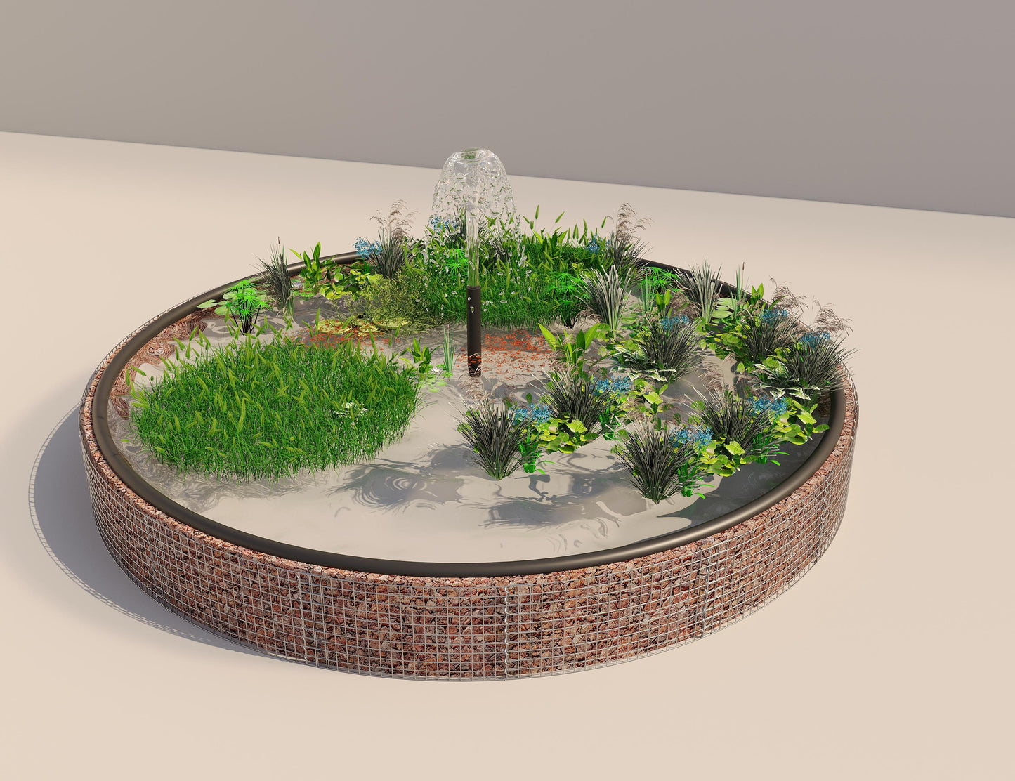 Gabion-hævedam rund, ydre diameter 502 cm, højde 50 cm, maskestørrelse 5 x 5 cm, vægtykkelse 15 cm