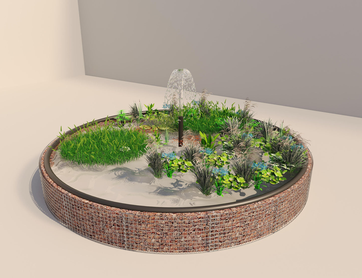 Gabion-hævedam rund, ydre diameter 502 cm, højde 50 cm, maskestørrelse 5 x 5 cm, vægtykkelse 15 cm