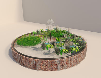 Estanque elevado de gaviones, redondo, diámetro exterior 472 cm, altura 50 cm, malla 5 x 5 cm, espesor de pared 15 cm