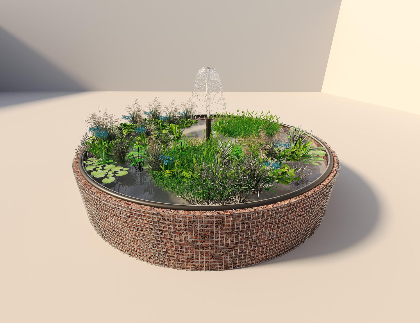 Gabionen Hochteich rund, Außendurchmesser 502 cm, Höhe 80 cm, Maschenweite 5 x 5 cm, Wandstärke 15 cm