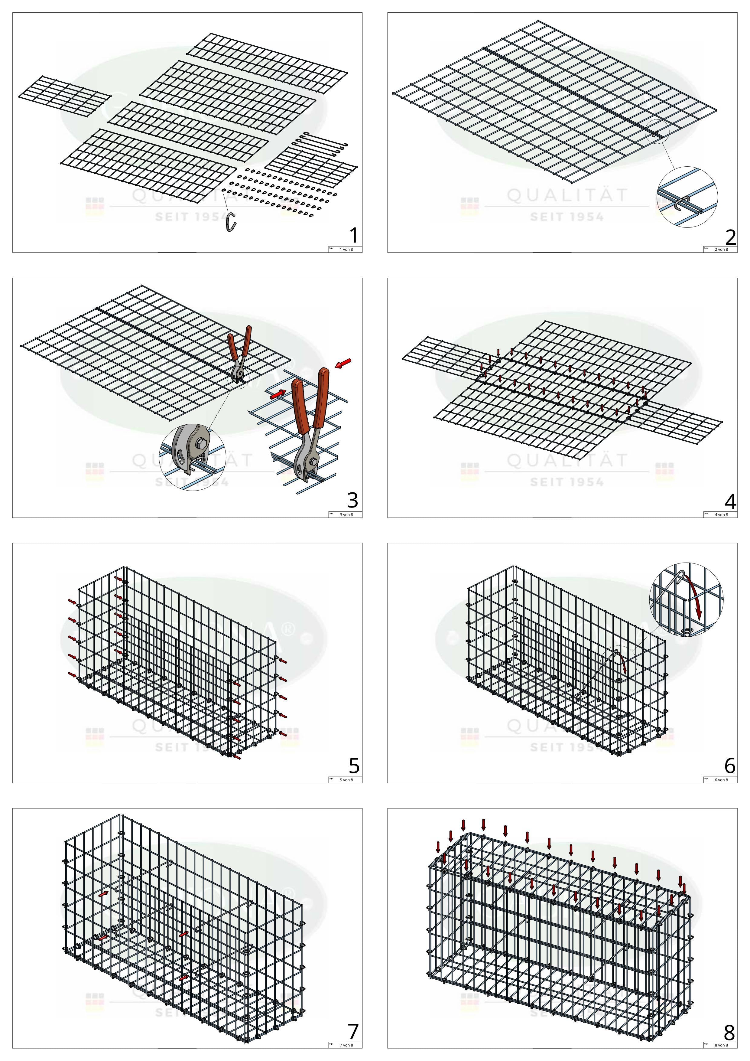 Gabione 100 cm x 60 cm x 50 cm (L x H x T), Maschenweite 5 cm x 10 cm, C-Ring