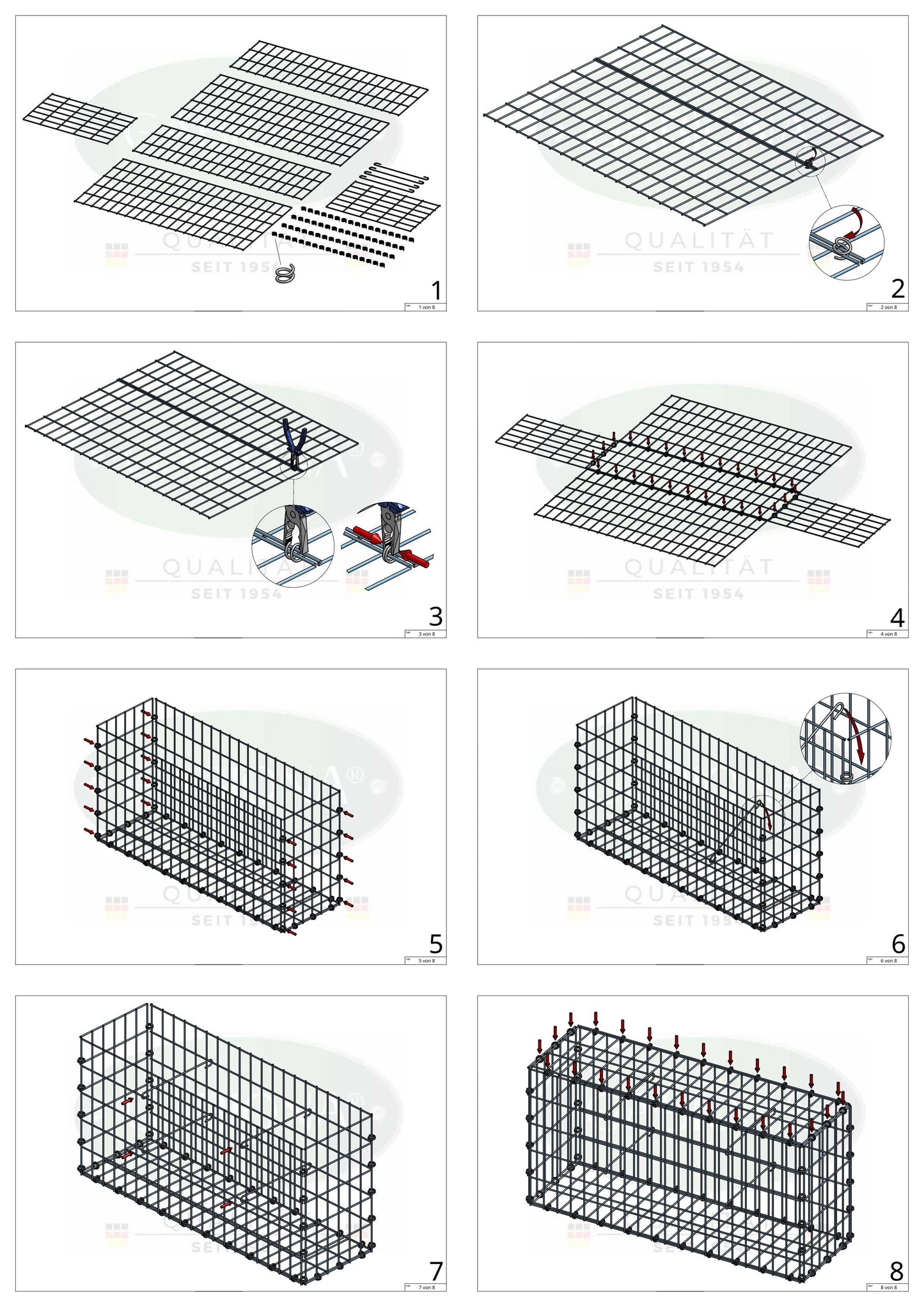 Gabion 30 cm x 30 cm x 30 cm (L x H x P), mailles 5 x 10 cm, anneau en spirale