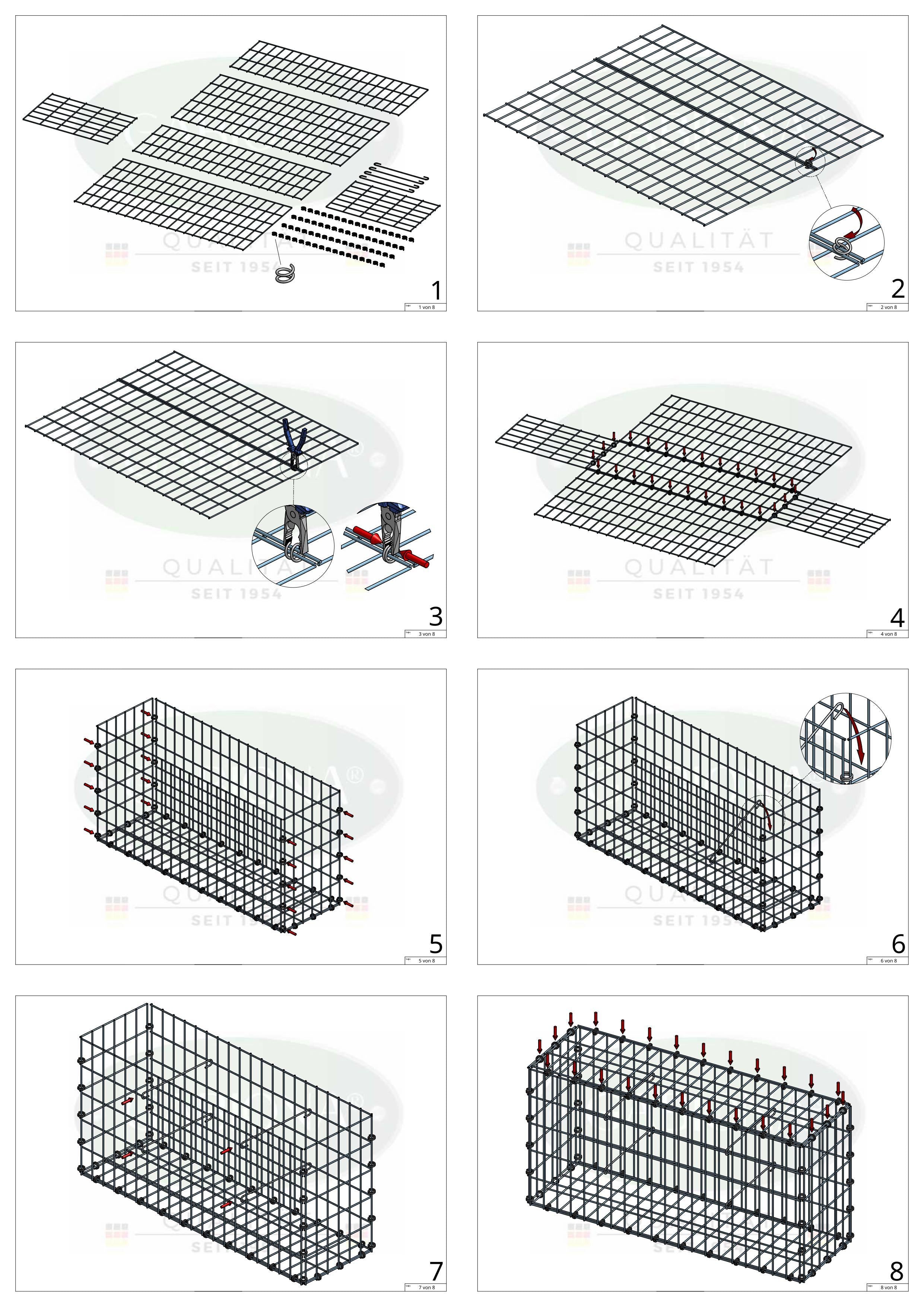 Gabion 100 cm x 30 cm x 50 cm (L x H x D), mesh size 5 x 10 cm, spiral ring