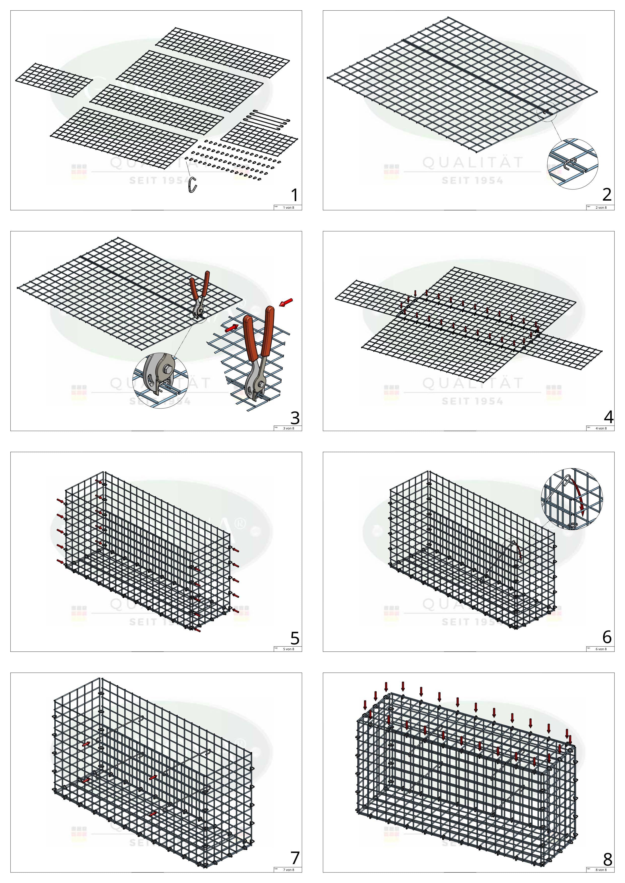 Gabion 100 cm x 20 cm x 50 cm (L x H x D), mesh size 5 cm x 5 cm, C-ring