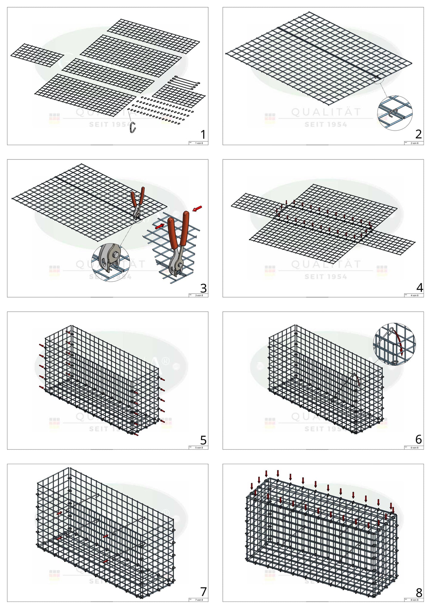 Gabion 100 cm x 100 cm x 30 cm (L x H x P), mailles 5 cm x 5 cm, anneau en C