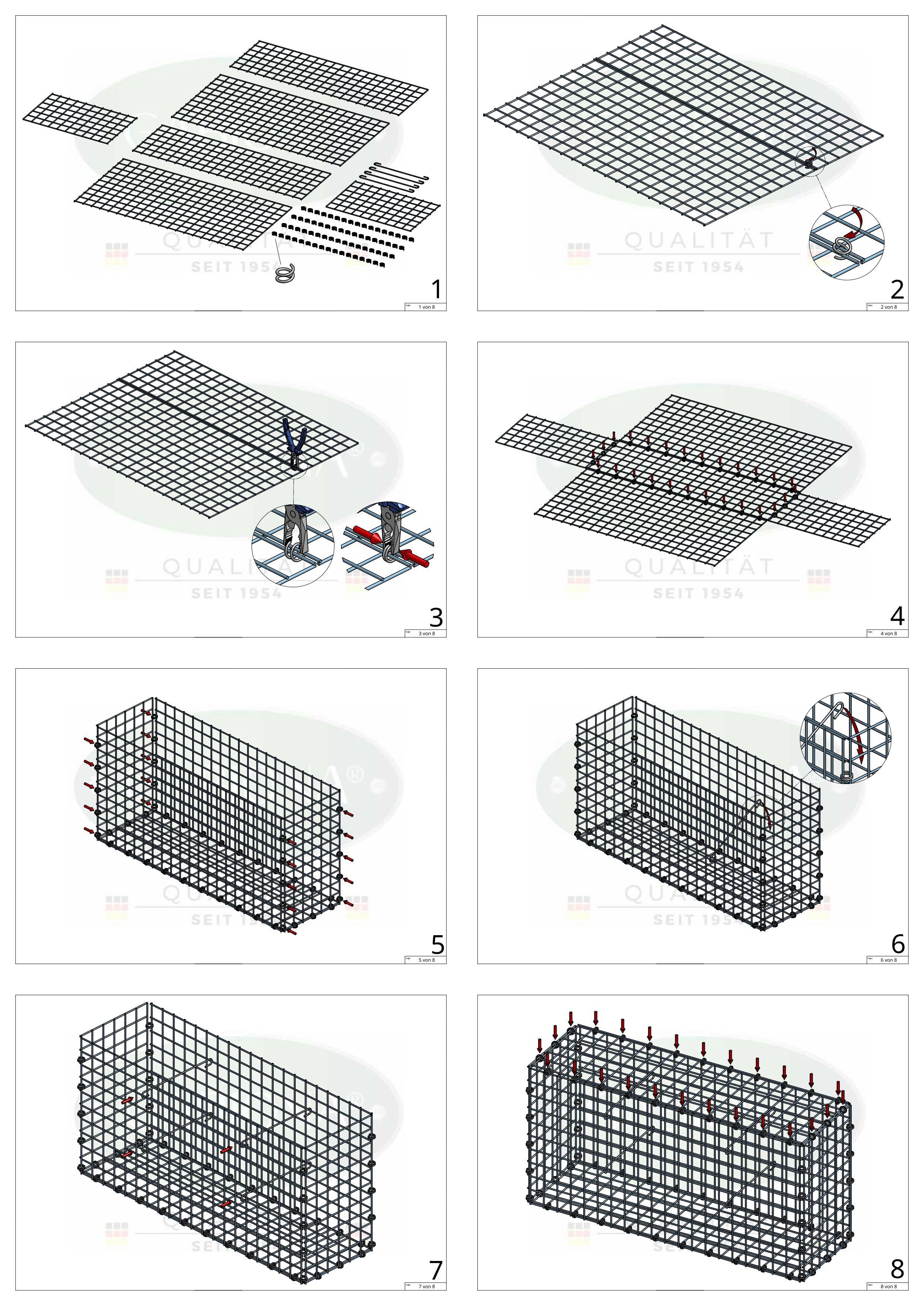 Gabion 200 cm x 100 cm x 40 cm (L x H x P), mailles 5 x 5 cm, anneau en spirale