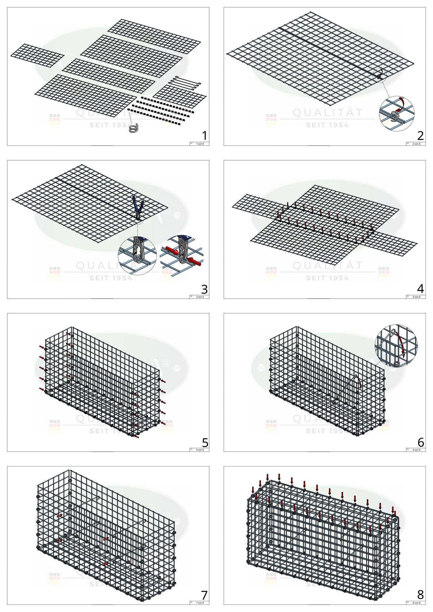 Gabion 100 cm x 80 cm x 20 cm (L x H x P), mailles 5 x 5 cm, anneau en spirale