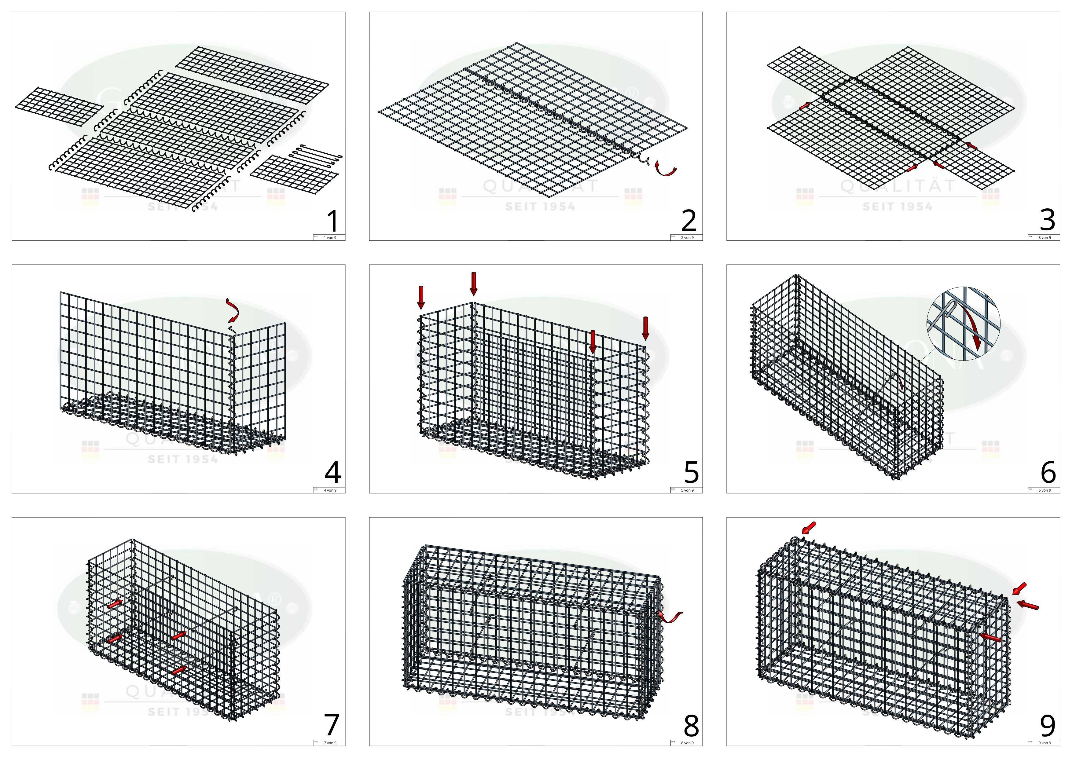 Gabião 100 cm x 90 cm x 30 cm (C x A x P), malhagem 5 cm x 5 cm, espiral