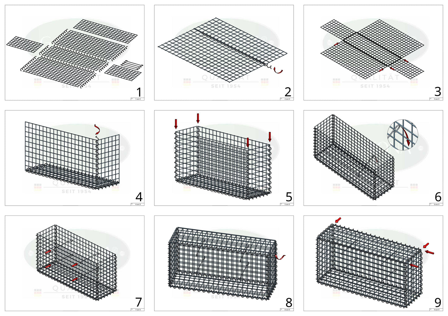 Schanskorf 100 cm x 20 cm x 50 cm (L x H x D), maaswijdte 5 cm x 5 cm, spiraalvormig