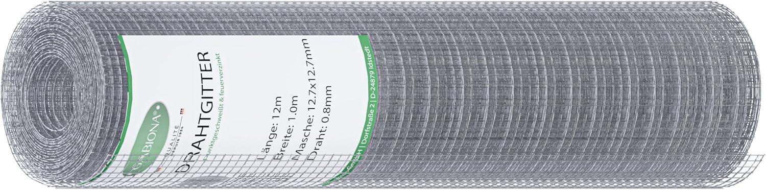 Rouleau de fil métallique 12 m x 1 m x 0,8 mm, mailles 12,7 x 12,7 mm