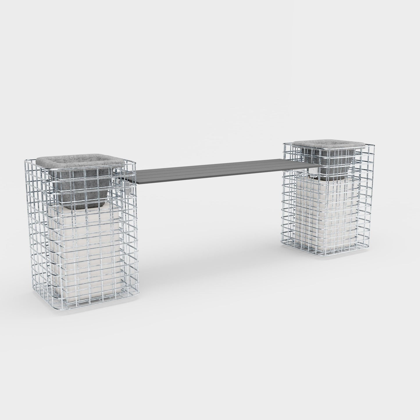 Tuinbank 2 bloempilaren - 200 x 62 x 42 ( L x H x D) MW 5 x 5 cm thermisch verzinkt, met gerecycled bovenblad in antraciet