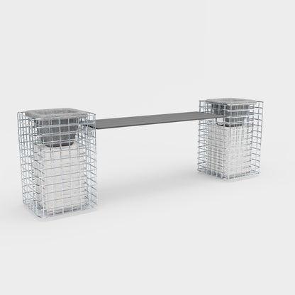 Tuinbank 2 bloempilaren - 200 x 62 x 42 ( L x H x D) MW 5 x 5 cm thermisch verzinkt, met gerecycled bovenblad in antraciet