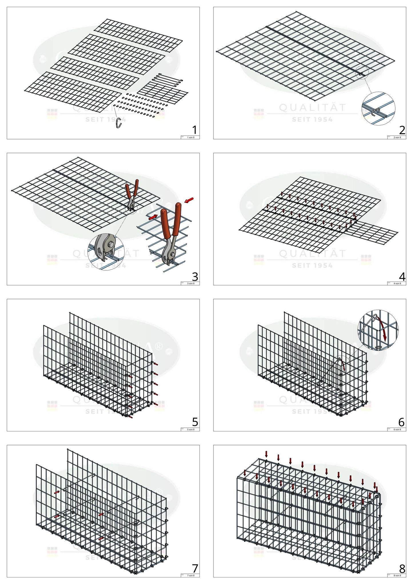 Tilläggsgabion typ 2 100 cm x 30 cm x 30 cm, maskstorlek 5 cm x 10 cm, C-ring