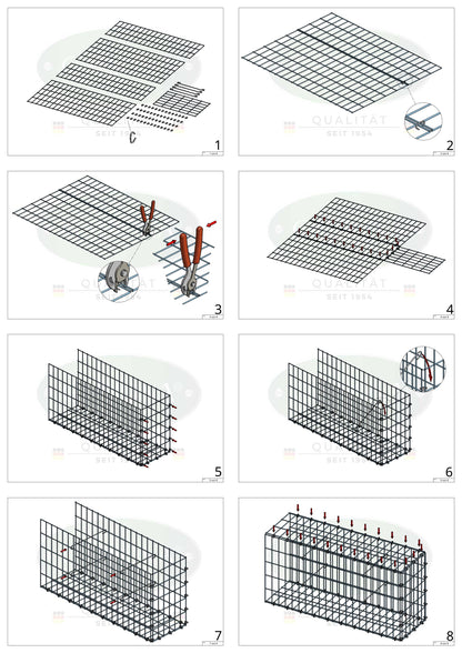 Monteret gabion type 2 100 cm x 90 cm x 40 cm, maskestørrelse 5 cm x 10 cm, C-ring