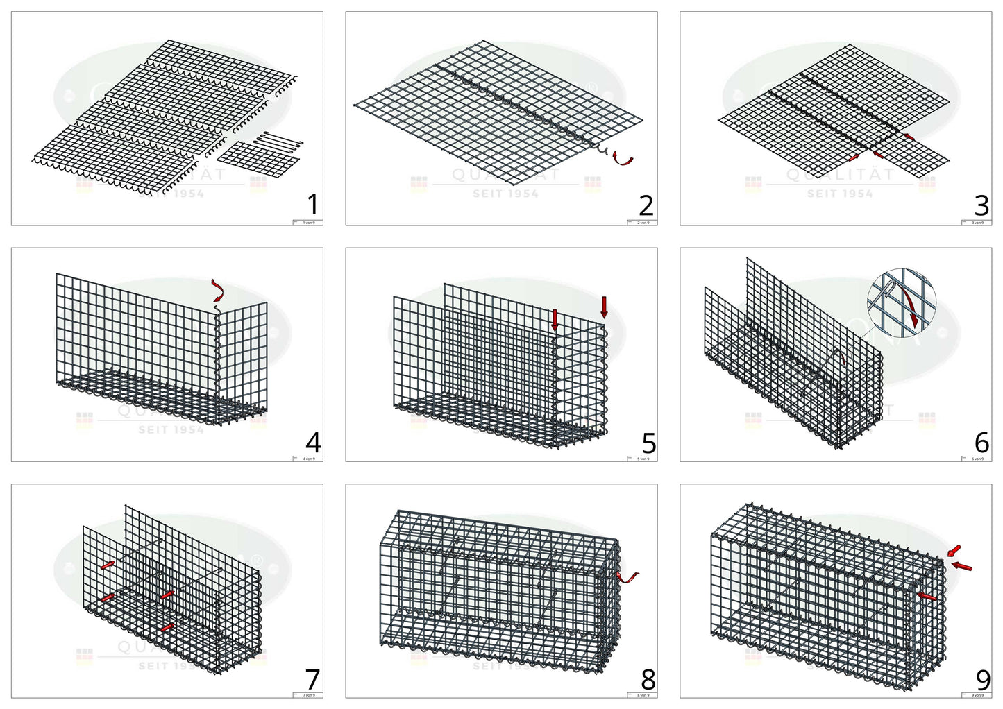 Anbaugabione Typ 2 100 cm x 100 cm x 40 cm (L x H x T), Maschenweite 5 cm x 5 cm, Spirale