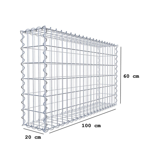 Set of 2 gabions 100 cm x 60 cm x 20 cm (L x H x D), mesh size 5 x 10 cm, spiral