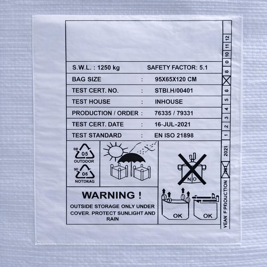 5x Big Bags 95 x 65 x 120 cm (L x D x H) - met bedrukking - zeer stabiel - 1.250 kg SWL