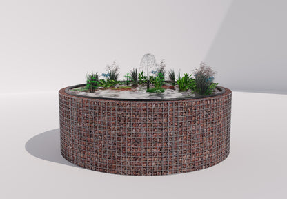 Gabion bassin surélevé rond, diamètre extérieur 232 cm, hauteur 80 cm, mailles 5 x 5 cm, épaisseur de paroi 15 cm