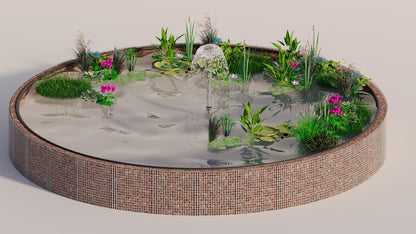 Estanque elevado de gaviones, redondo, diámetro exterior 322 cm, altura 80 cm, malla 5 x 5 cm, espesor de pared 15 cm