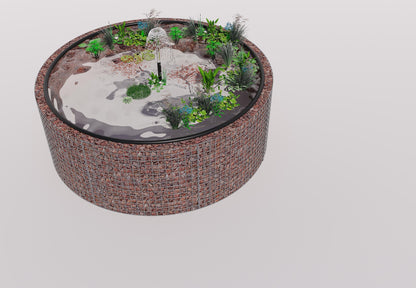 Gabion bassin surélevé rond, diamètre extérieur 232 cm, hauteur 80 cm, mailles 5 x 5 cm, épaisseur de paroi 15 cm