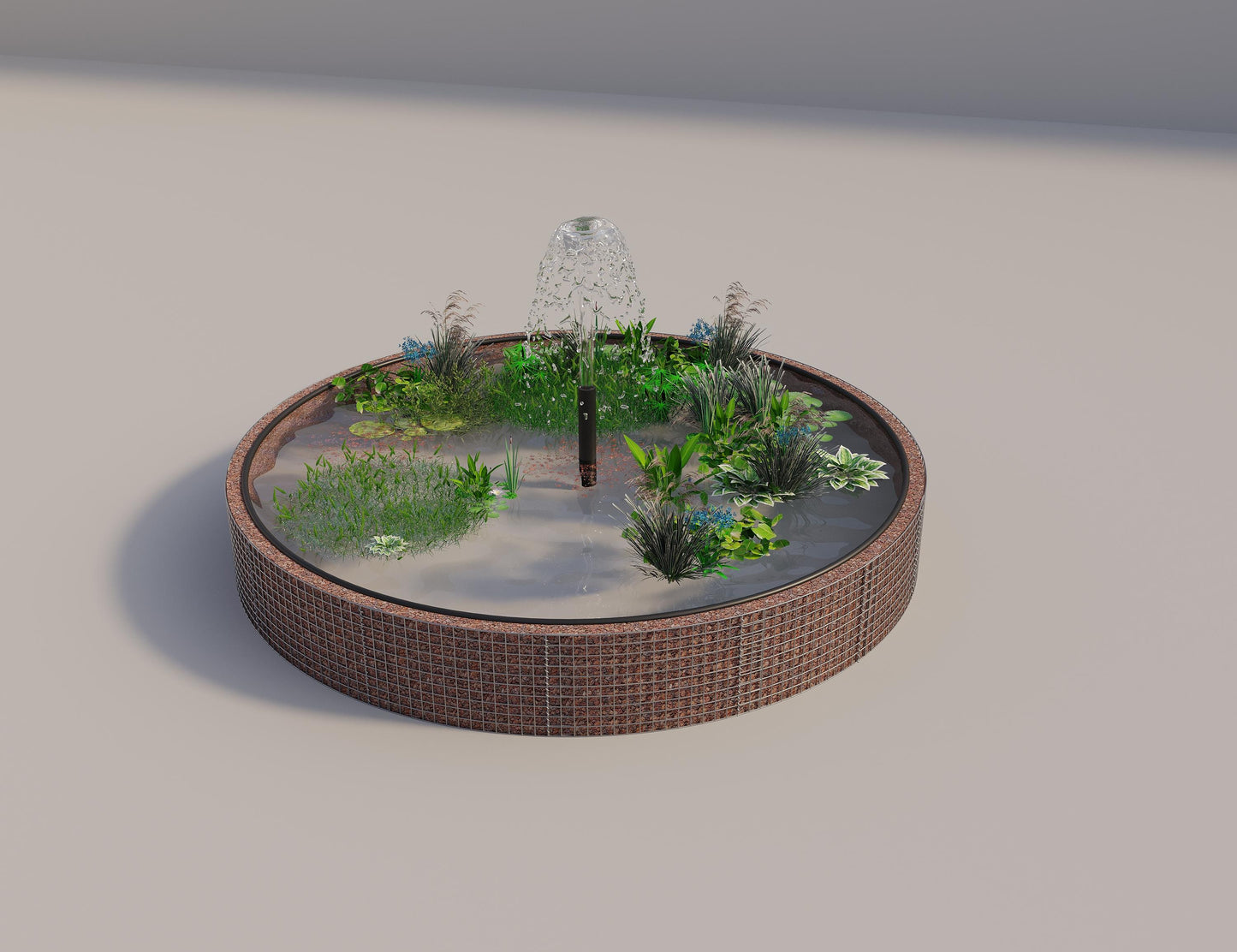 Estanque elevado de gaviones redondo, diámetro exterior 352 cm, altura 50 cm, luz de malla 5 x 5 cm, espesor de pared 15 cm