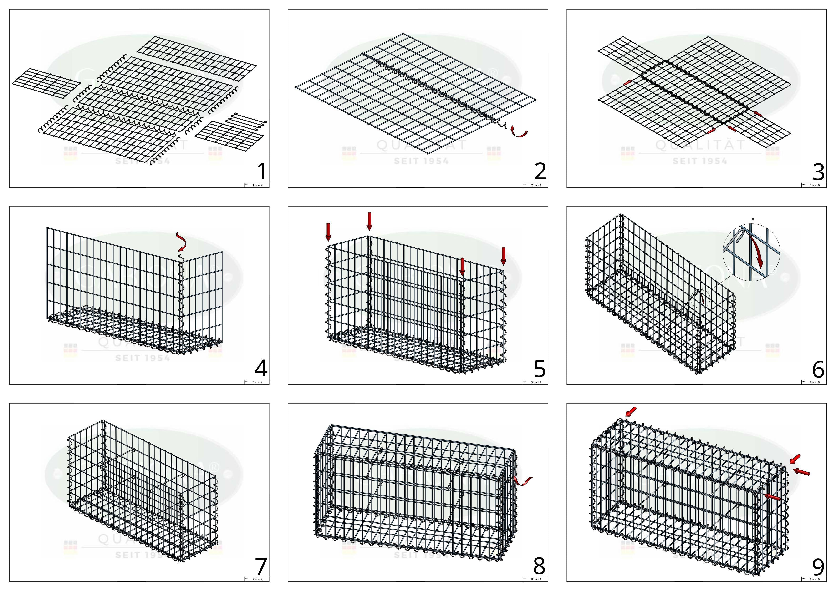 Gabion 100 cm x 40 cm x 20 cm (L x H x D), maskestørrelse 5 cm x 10 cm, spiral