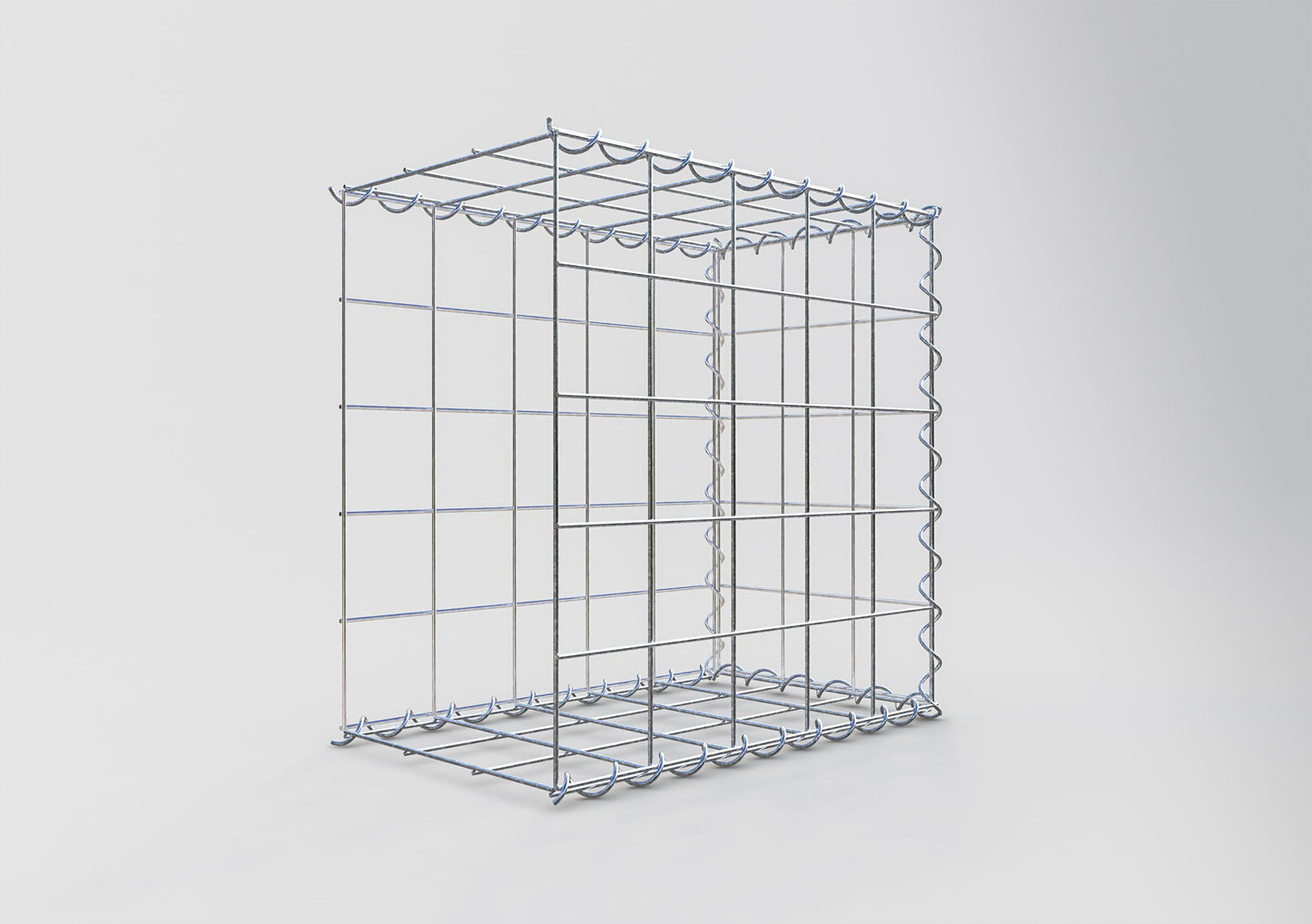 Opbouw schanskorf type 2 50 cm x 50 cm x 30 cm (L x H x D), maaswijdte 10 cm x 10 cm, spiraal