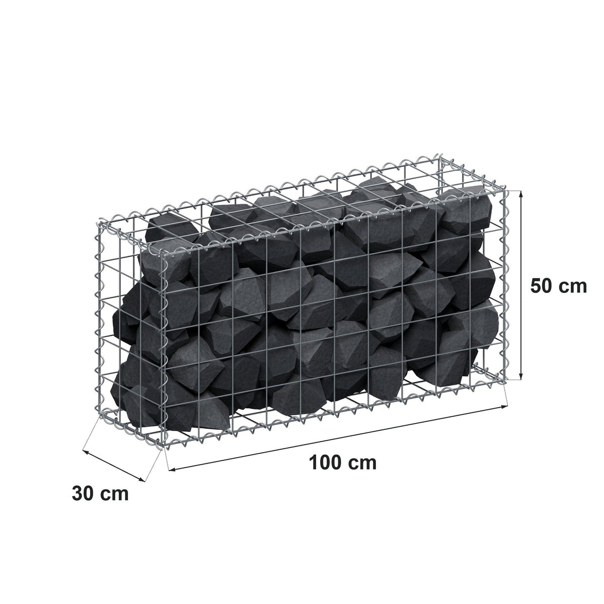 Gabione 100 cm x 50 cm x 30 cm (L x H x T), Maschenweite 10 cm x 10 cm, Spirale