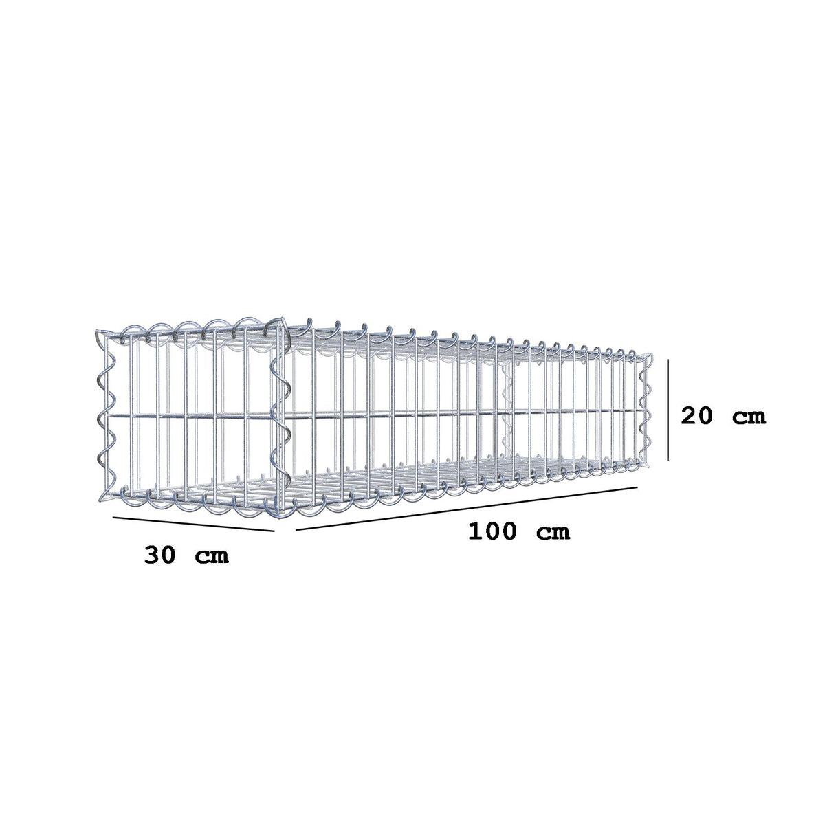 Gabion 100 cm x 20 cm x 30 cm (L x H x P), mailles 5 cm x 10 cm, spirale