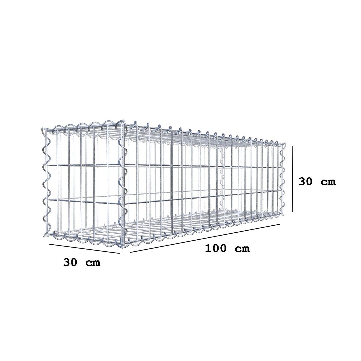 Gabion 100 cm x 30 cm x 30 cm (L x H x P), mailles 5 cm x 10 cm, spirale