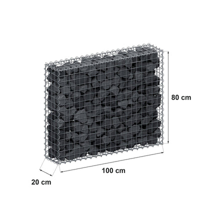 Gabion 100 cm x 80 cm x 20 cm (L x H x D), maskstorlek 5 cm x 5 cm, spiral