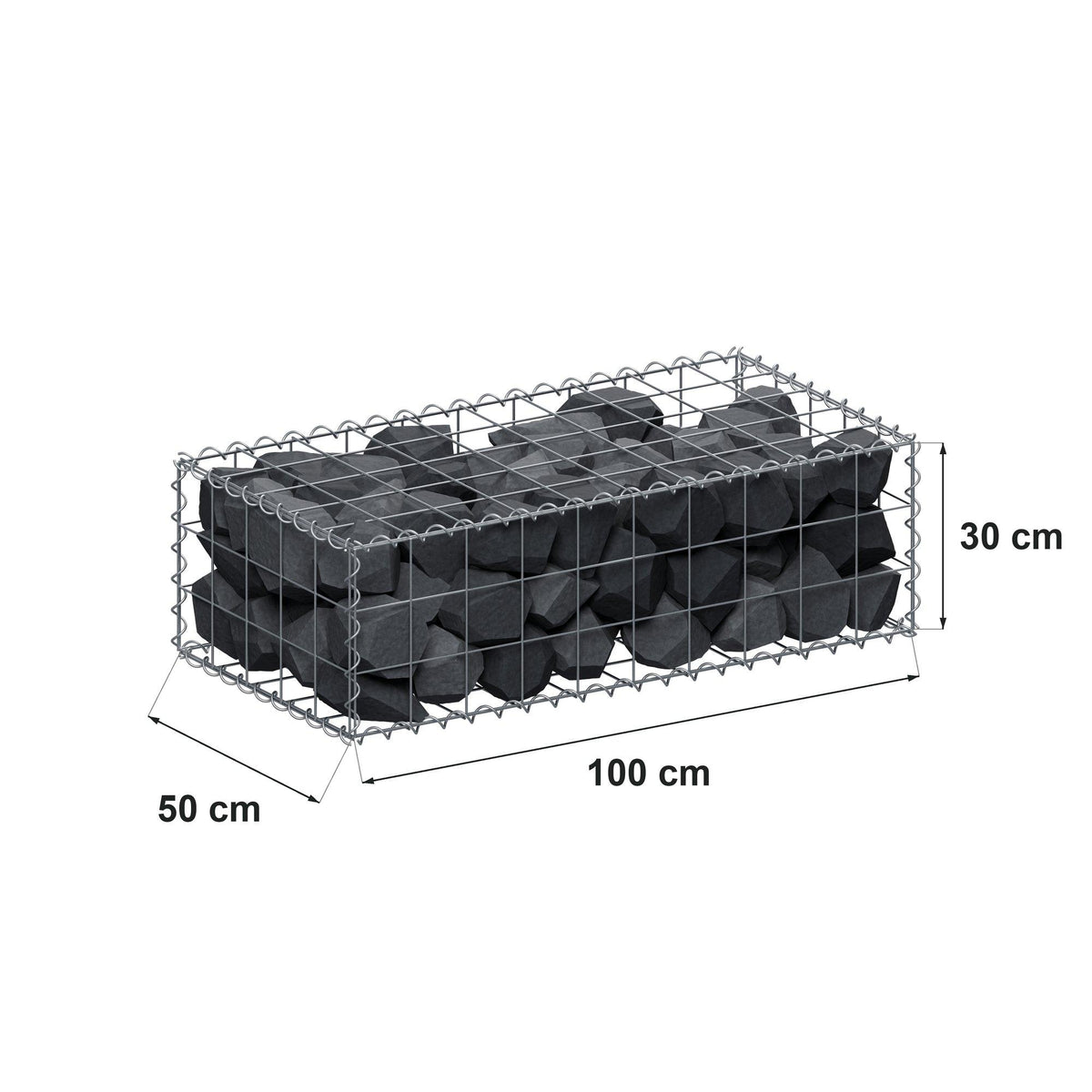 Gabione 100 cm x 30 cm x 50 cm (L x H x T), Maschenweite 10 cm x 10 cm, Spirale