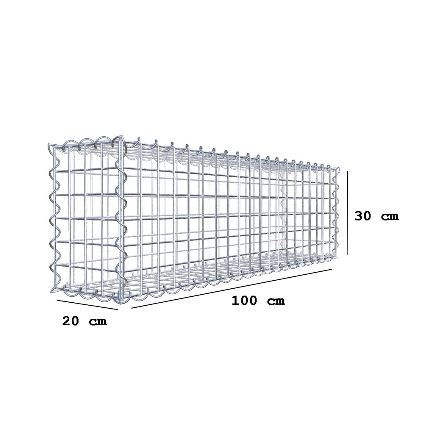 Gabion 100 cm x 30 cm x 20 cm (L x H x P), mailles 5 cm x 5 cm, spirale