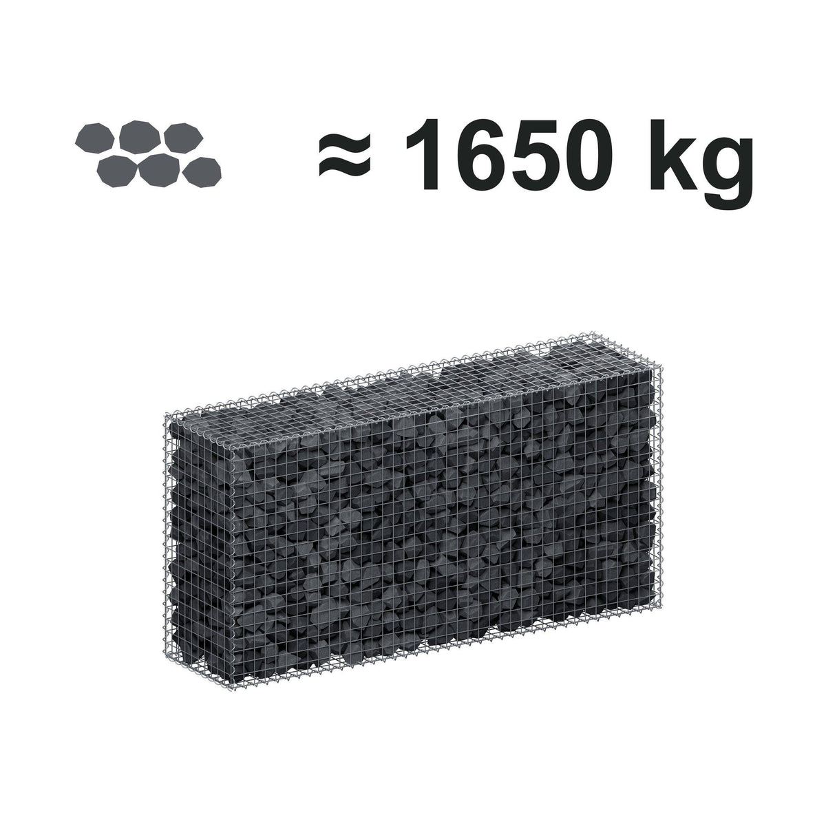 Gabion 200 cm x 100 cm x 50 cm (L x H x D), mesh size 5 cm x 5 cm, spiral