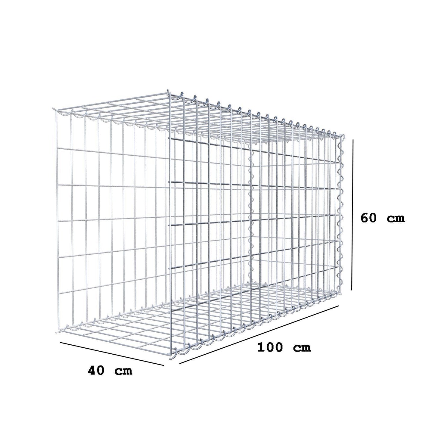 Gabion rapporté type 2 100 cm x 60 cm x 40 cm (L x H x P), mailles 5 cm x 10 cm, spirale