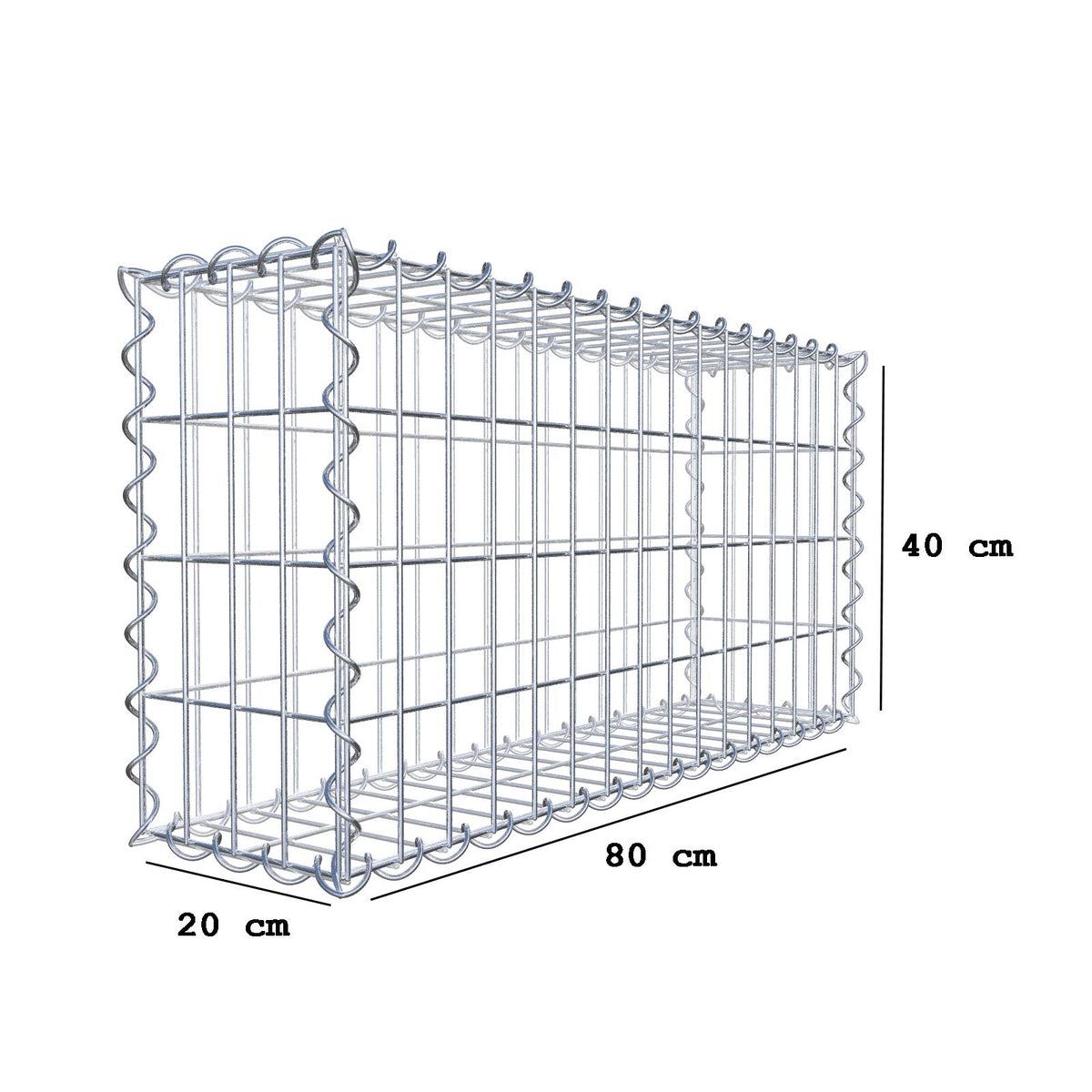 Gabion 80 cm x 40 cm x 20 cm (L x H x P), mailles 5 cm x 10 cm, spirale
