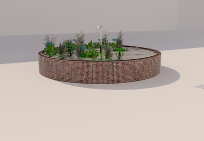 Laghetto rialzato in gabbioni, rotondo, diametro esterno 292 cm, altezza 80 cm, maglia 5 x 5 cm, spessore parete 15 cm
