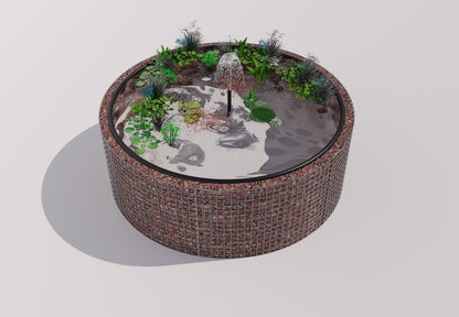 Tanque elevado de gabiões, redondo, diâmetro exterior 232 cm, altura 80 cm, dimensão da malha 5 x 5 cm, espessura da parede 15 cm