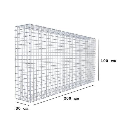 Gabion 200 cm x 100 cm x 30 cm (L x H x D), maskestørrelse 5 x 5 cm, spiralring