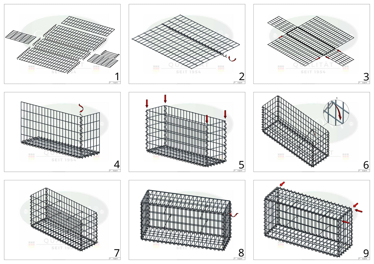 Gabion 100 cm x 60 cm x 20 cm (L x H x P), mailles 5 cm x 10 cm, spirale