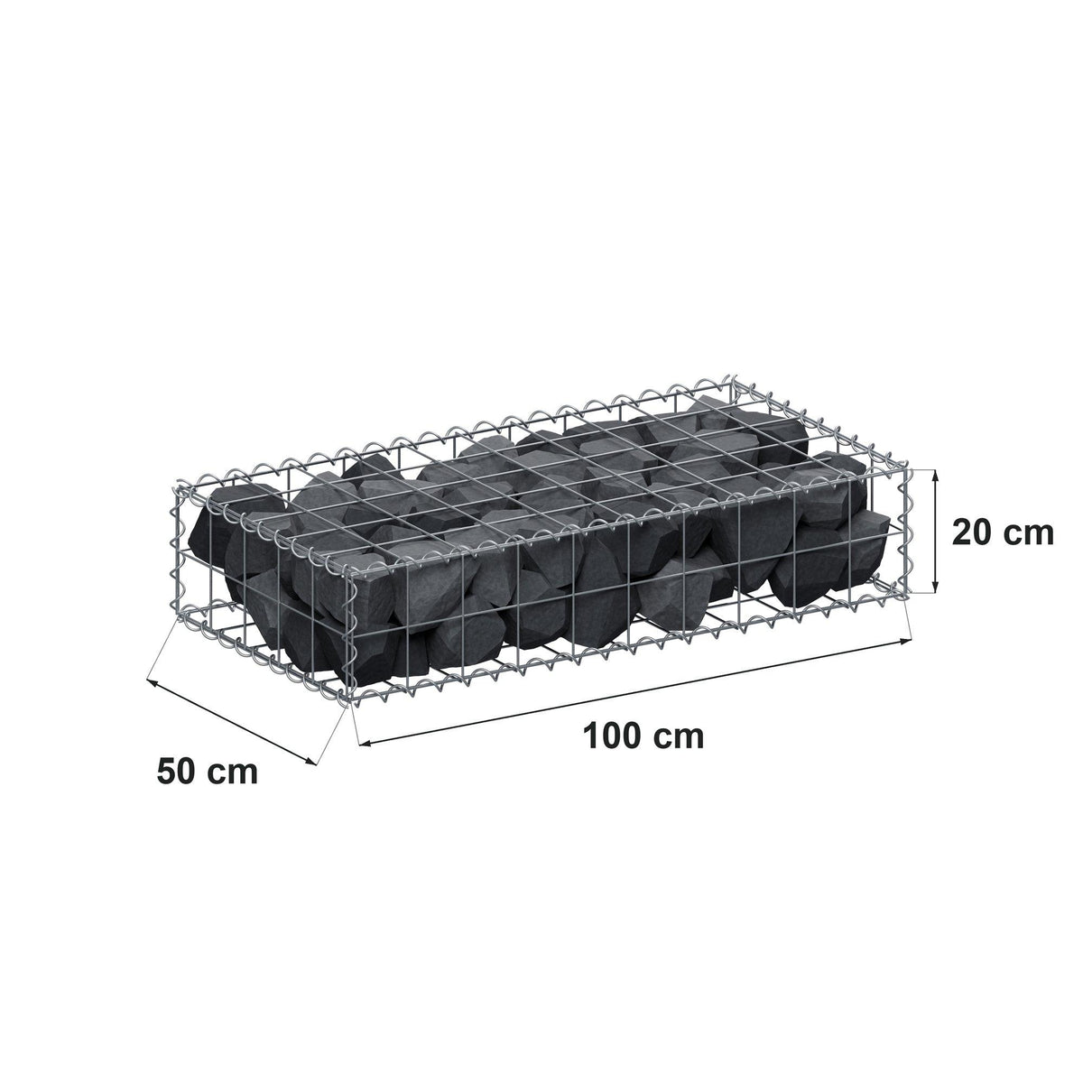 Schanskorf 100 cm x 20 cm x 50 cm (L x H x D), maaswijdte 10 cm x 10 cm, spiraalvormig