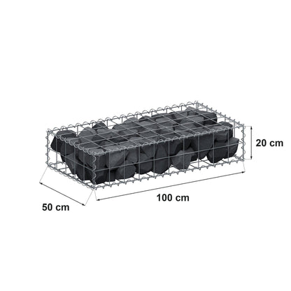 Schanskorf 100 cm x 20 cm x 50 cm (L x H x D), maaswijdte 10 cm x 10 cm, spiraalvormig