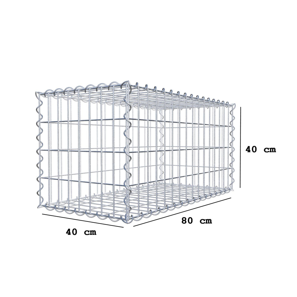Gabion 80 cm x 40 cm x 40 cm (L x H x D), maskstorlek 5 cm x 10 cm, spiral