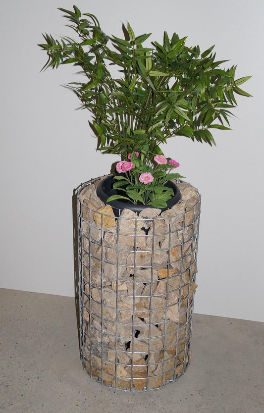 Blomstersøjlehøjde 62 cm rund, diameter 37 cm, MW 5 x 5 cm, varmgalvaniseret inkl. potte