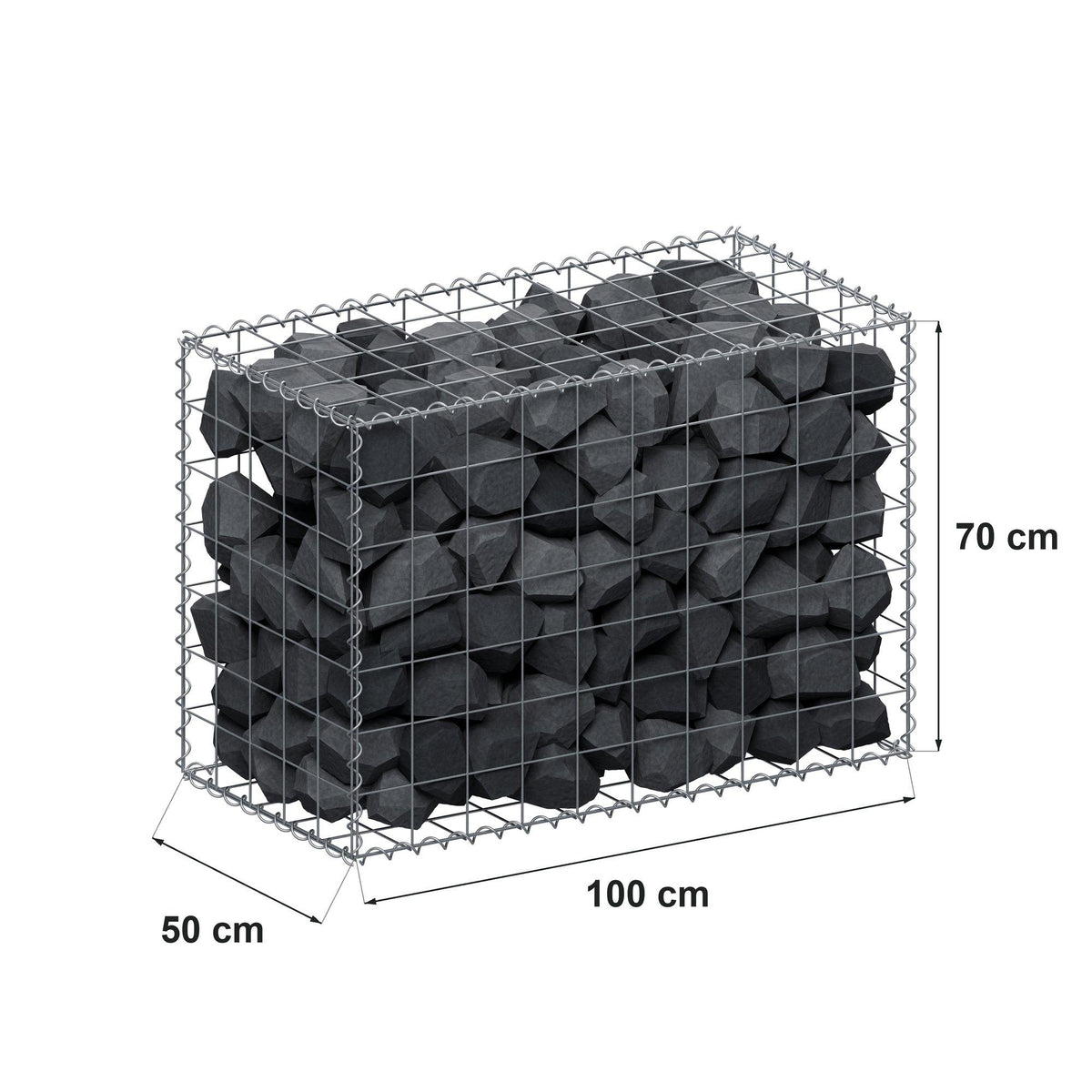 Gabion 100 cm x 70 cm x 50 cm (L x H x D), maskestørrelse 10 cm x 10 cm, spiral