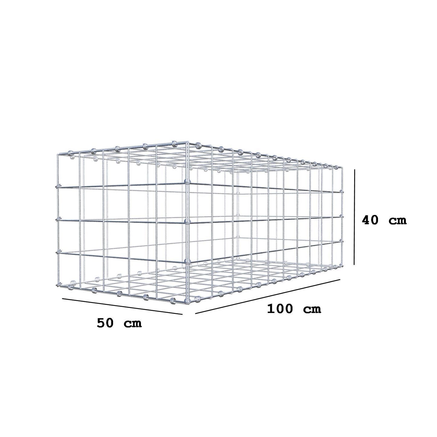 Gabbione 100 cm x 40 cm x 50 cm (L x H x P), maglia 10 x 10 cm, anello a spirale