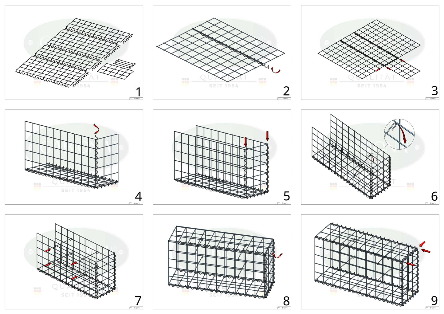 Opvokset gabion type 2 100 cm x 20 cm x 30 cm (L x H x D), maskestørrelse 10 cm x 10 cm, spiral