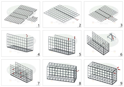 Opvokset gabion type 2 100 cm x 20 cm x 30 cm (L x H x D), maskestørrelse 10 cm x 10 cm, spiral