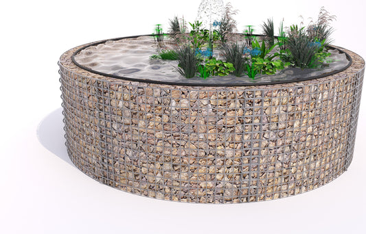 Laghetto rialzato in gabbioni, rotondo, diametro esterno 262 cm, altezza 80 cm, maglia 5 x 5 cm, spessore parete 15 cm